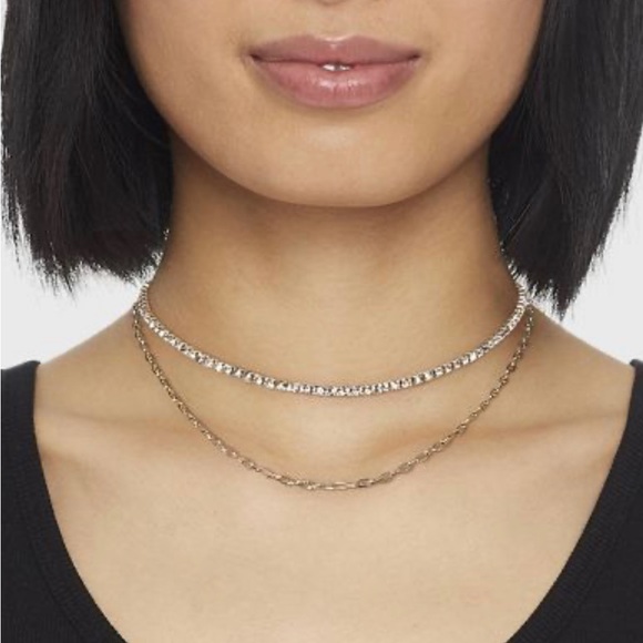 no brand Jewelry - Rhinestone and Paper Clip Chain Necklace